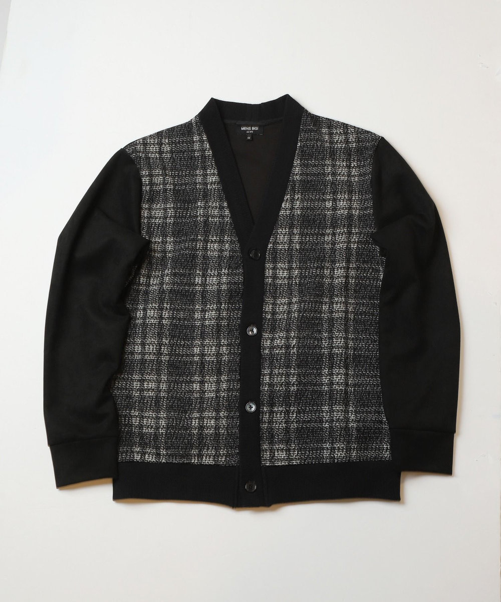 MEN'S BIGI 杢ジャガードニットプリントカーディガン ブラック