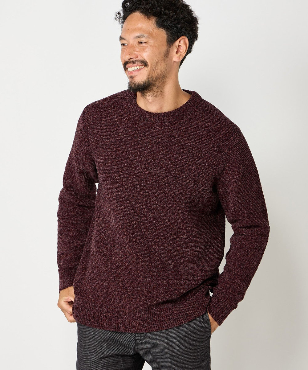 MEN'S BIGI 7G撚糸モールガーターニット ボルドー