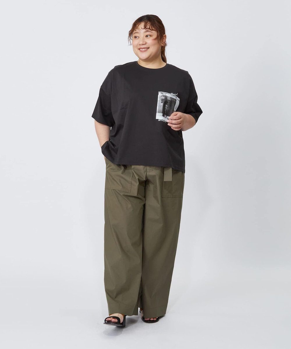 MOGA Lサイズ（大きいサイズ） 【大きいサイズ】ハイゲージ天竺フォトプリントTシャツ チャコールグレー