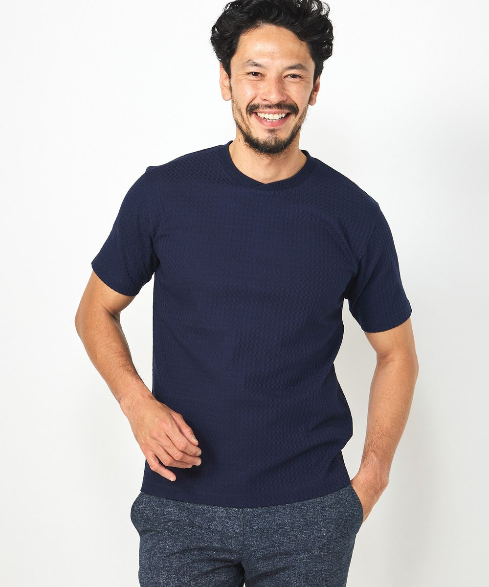MEN'S BIGI リンクスジャカード半袖カットソー ネイビー