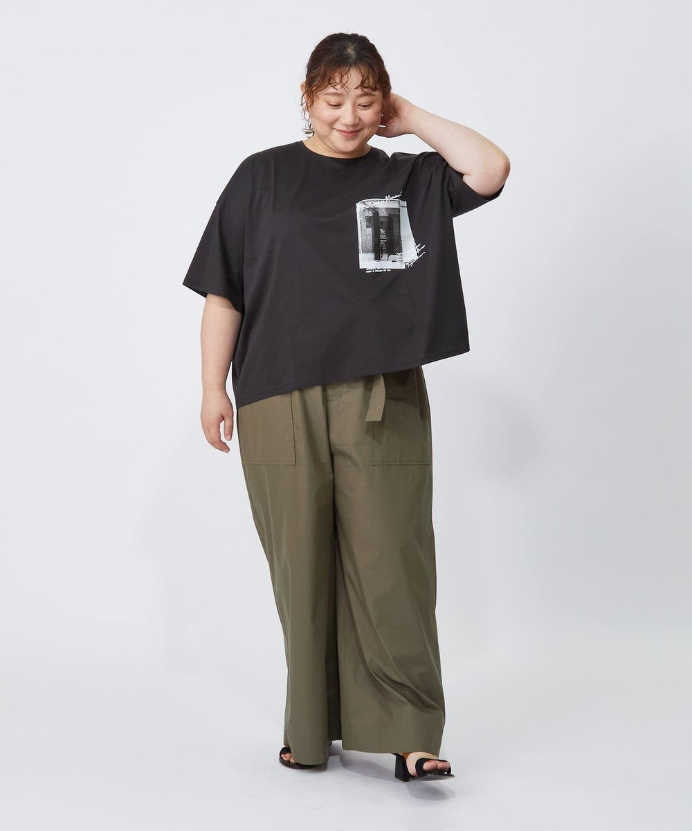 MOGA Lサイズ（大きいサイズ） 【大きいサイズ】ハイゲージ天竺フォトプリントTシャツ チャコールグレー