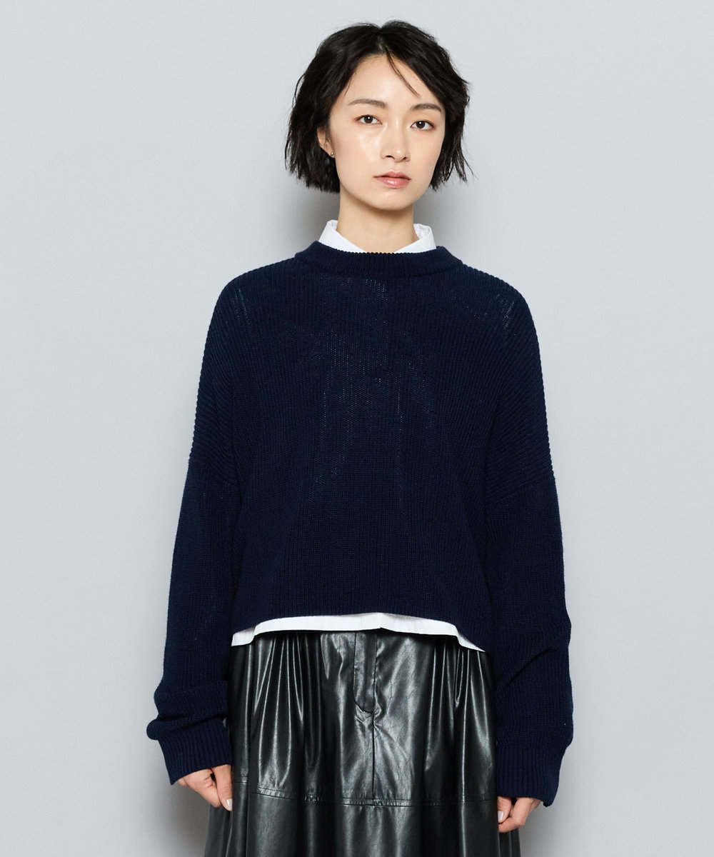 L'EQUIPE GREEN ECOキュプラウールクロップドプルオーバー ネイビー