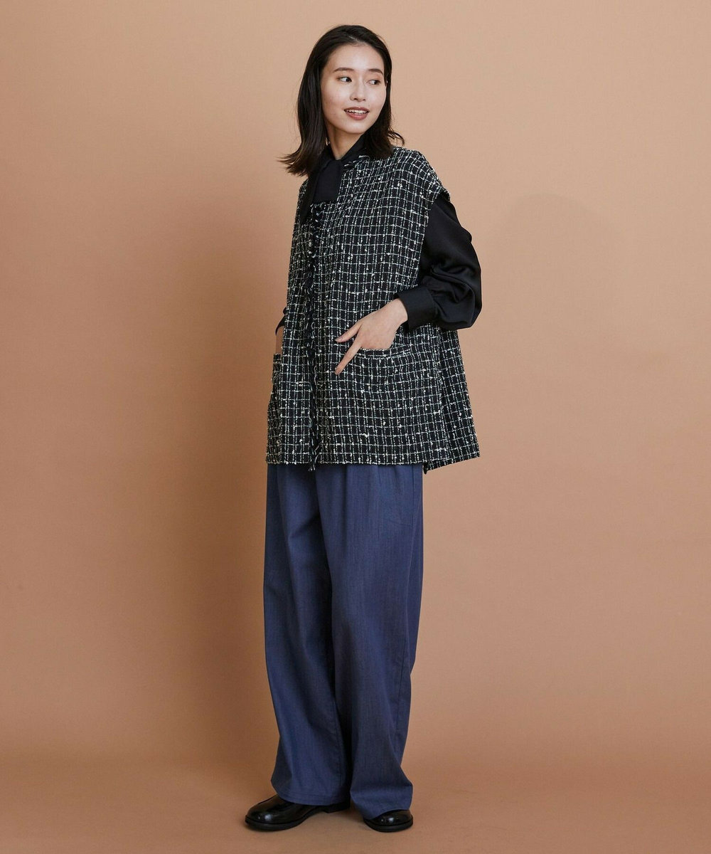 L'EQUIPE クレープサテン＆シフォンブラウス ブラック
