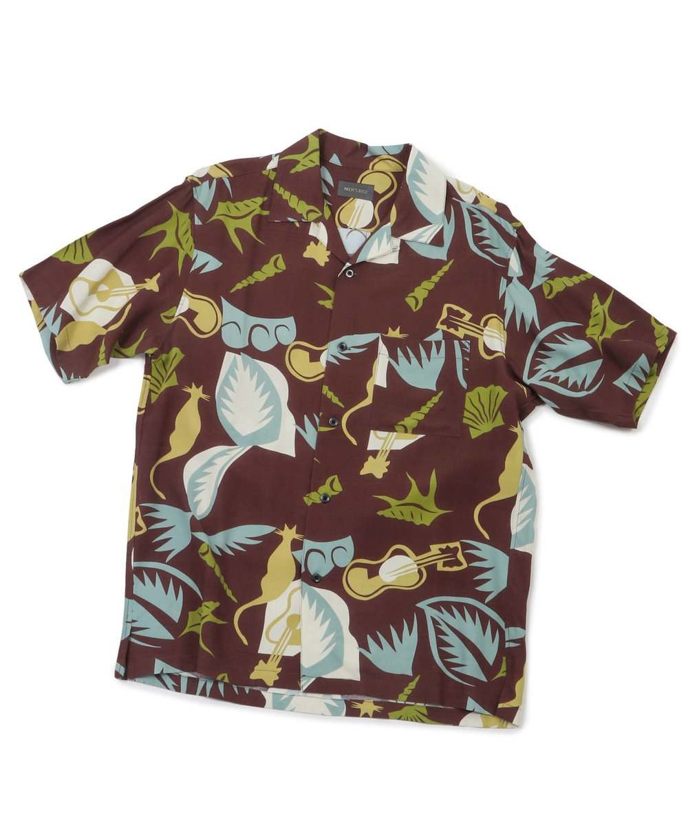 MEN'S BIGI 1992VINTAGE MBプリントオープンカラー半袖シャツ ブラウン
