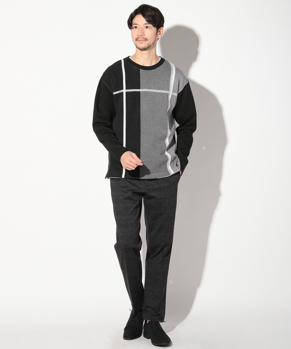 UNION STATION ニット×ダンボールクルネックーロンT ブラック