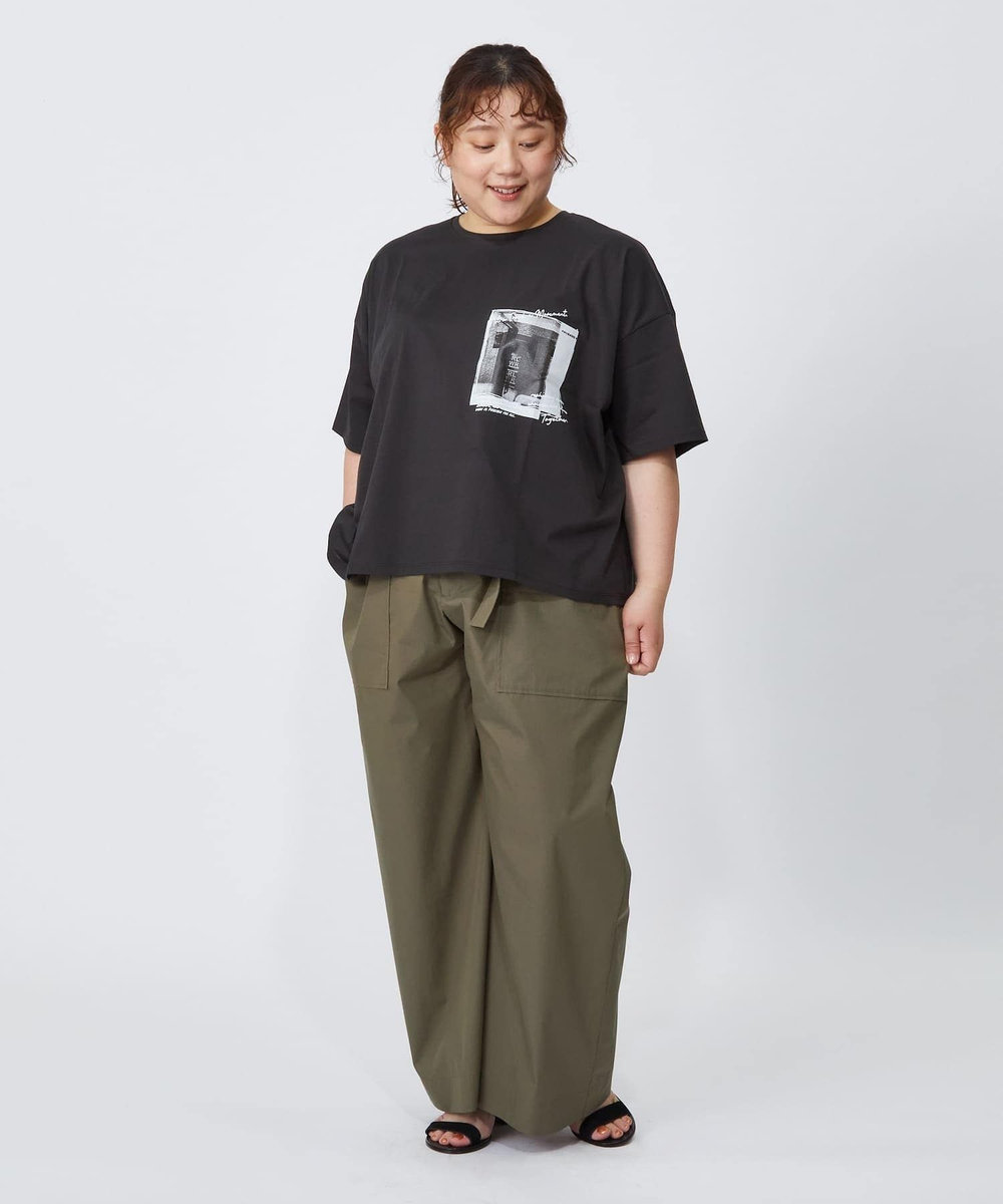 MOGA Lサイズ（大きいサイズ） 【大きいサイズ】ハイゲージ天竺フォトプリントTシャツ チャコールグレー