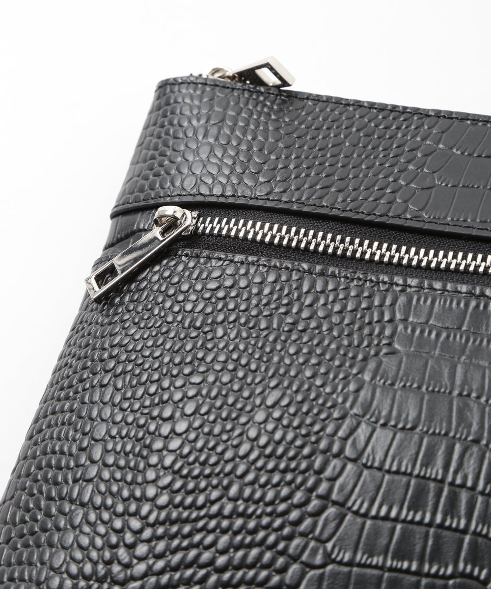 MEN'S BIGI クロコ風レザー横型マルチクラッチバッグ ブラック