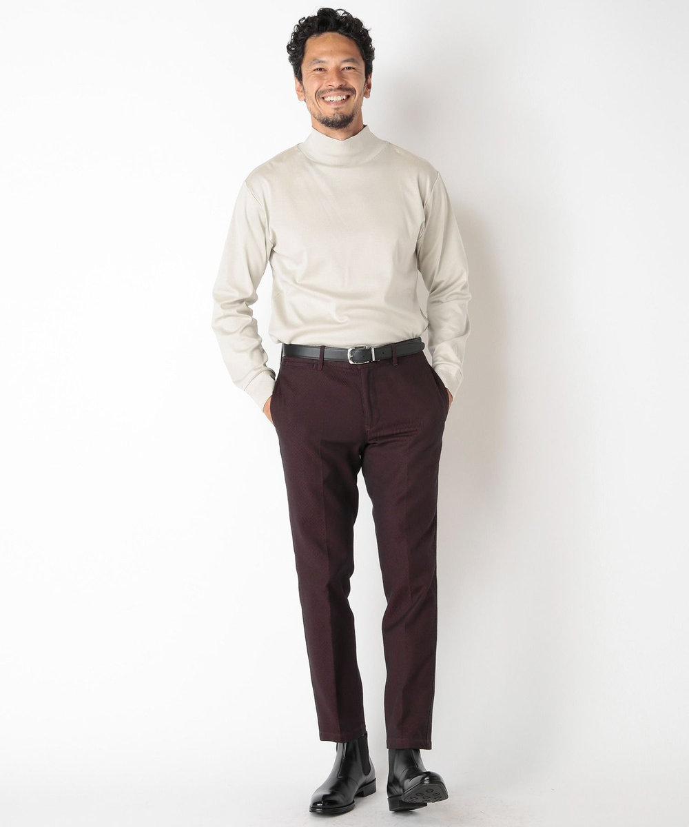 MEN'S BIGI コットン3本合糸ツイル裏起毛スラックス ワイン