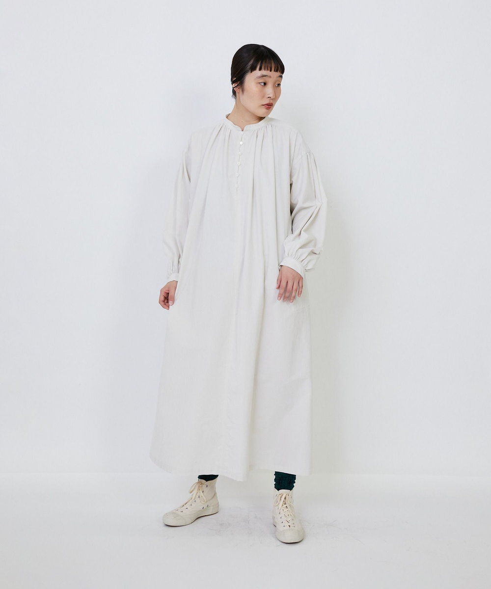 LOISIR 【MTサイズ有り】コットン細コールスモックワンピース キナリ