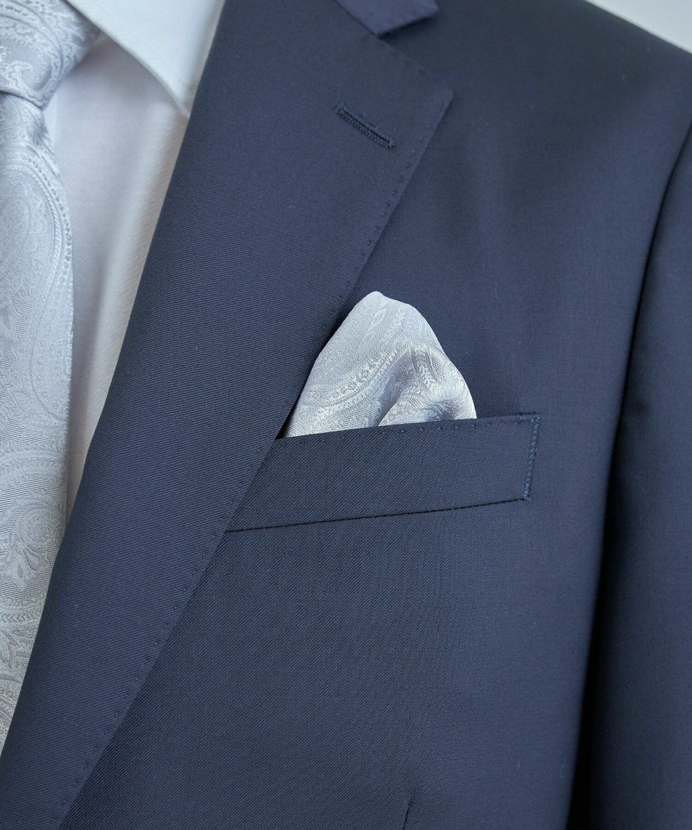 MEN'S BIGI シャドーペイズリー柄 シルクチーフ シルバー