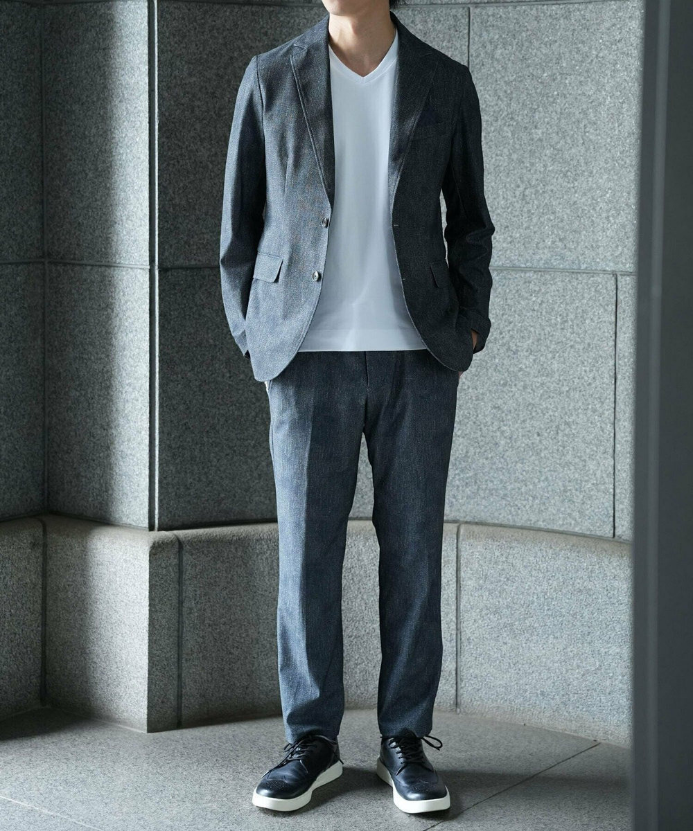 MEN'S BIGI 【COLE HAAN/コール ハーン】別注 トリコットメッシュデニムプリント ストレッチパンツ＜吸水速乾/EASY CARE＞ ブルー