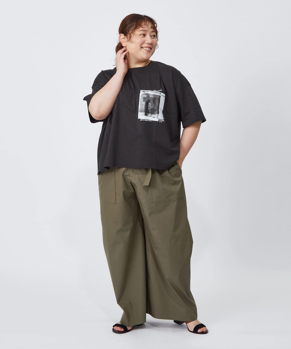 MOGA Lサイズ（大きいサイズ） 【大きいサイズ】ハイゲージ天竺フォトプリントTシャツ チャコールグレー