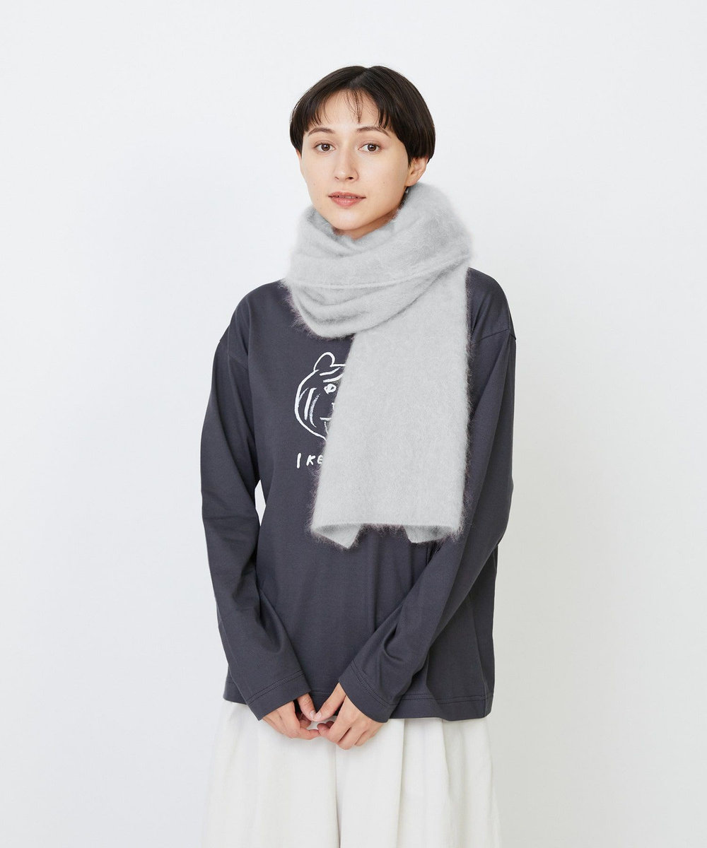 LOISIR カシミヤファー加工ストール グレー