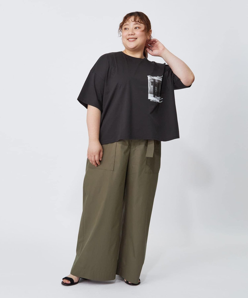 MOGA Lサイズ（大きいサイズ） 【大きいサイズ】ハイゲージ天竺フォトプリントTシャツ チャコールグレー