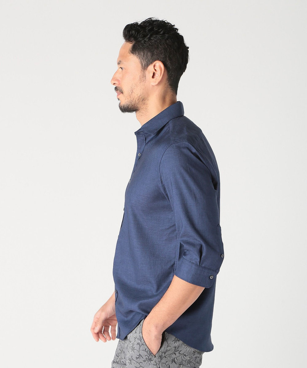 MEN'S BIGI オクシィジュエルストレッチ七分袖シャツ〈ストレッチ〉 ネイビー