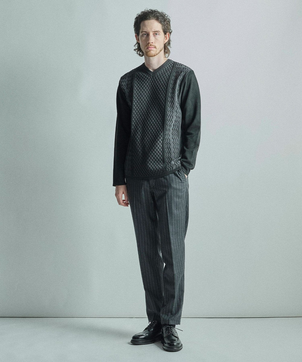 MEN'S BIGI ニットコンビ フェイクスエード長袖Tシャツ ブラック
