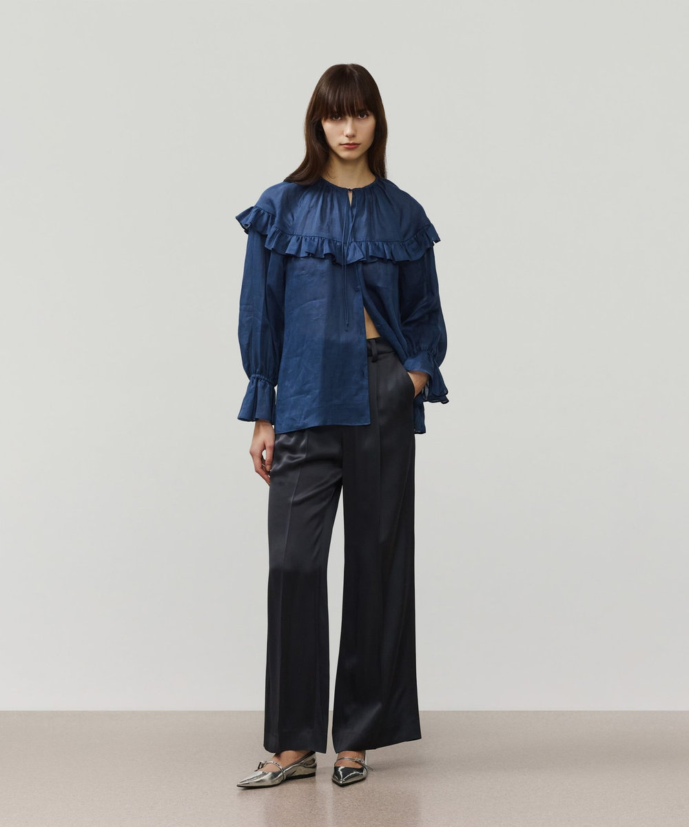 DÉPAREILLÉ SATIN FLARE PANTS / サテンフレアパンツ チャコールグレー
