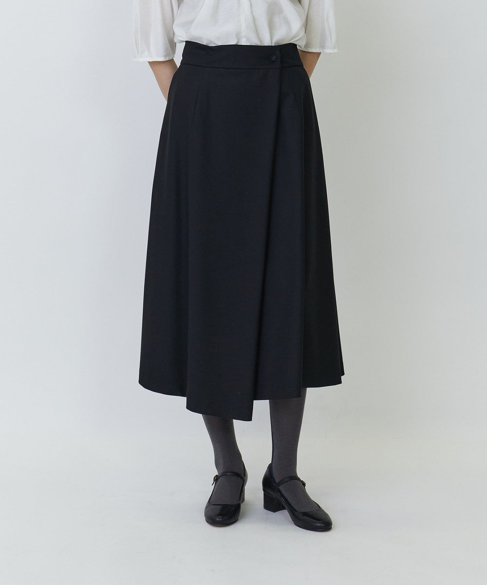 LOISIR エステルウールラップディテールスカート ブラック