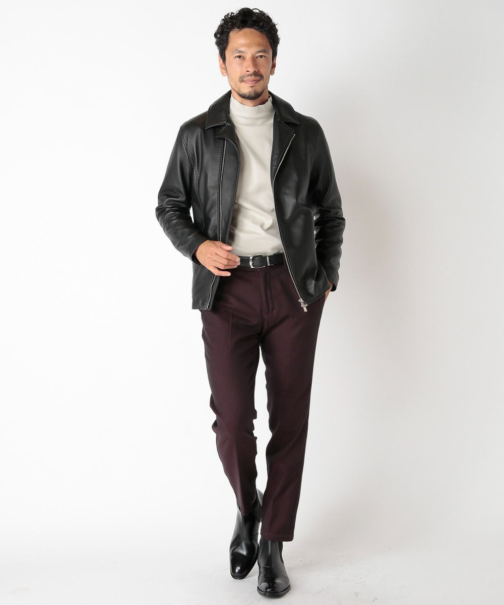 MEN'S BIGI コットン3本合糸ツイル裏起毛スラックス ワイン