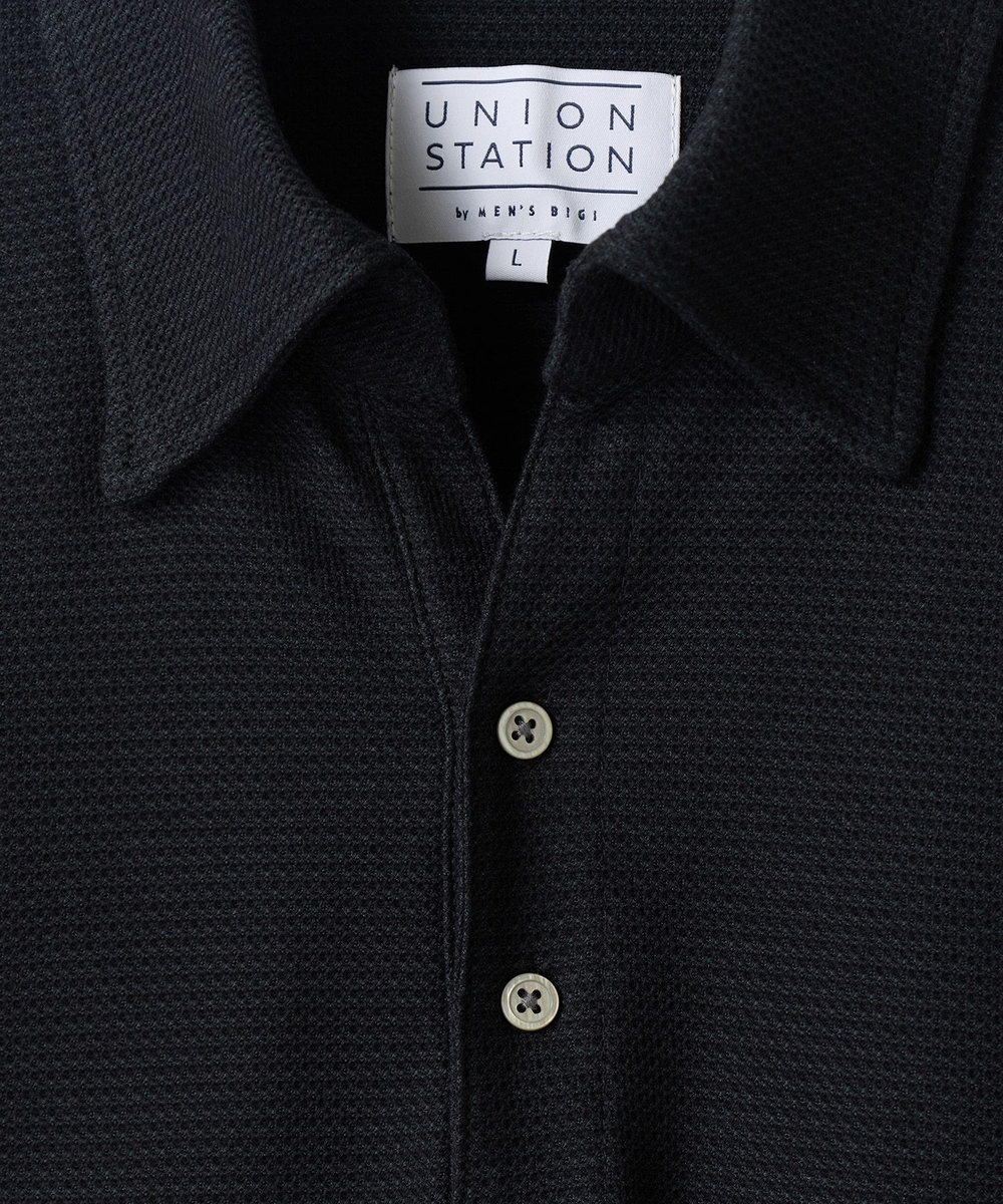 UNION STATION ハニカムボーダーポロシャツ＜ストレッチ・ハンドウォッシャブル＞ ブラック