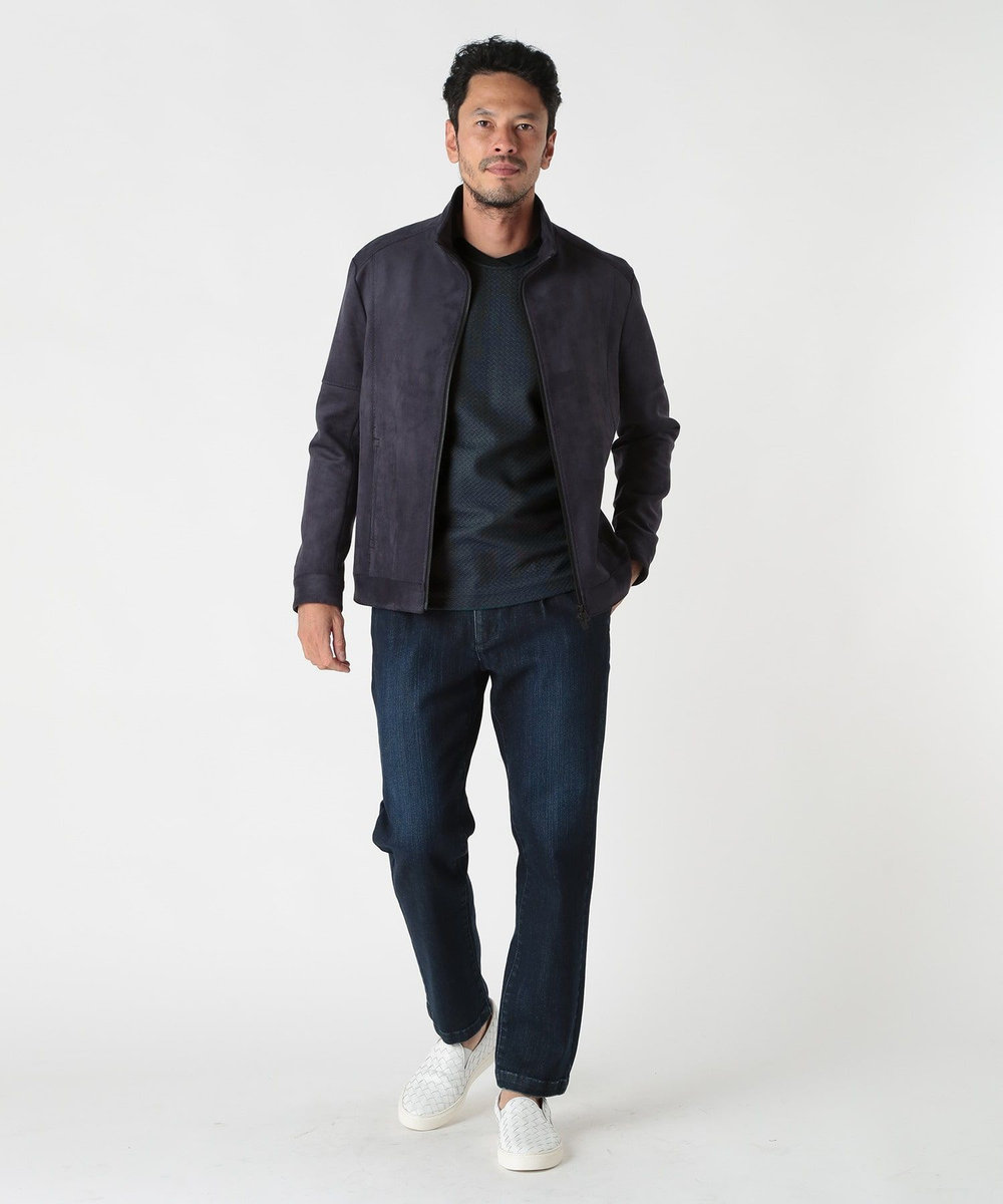 MEN'S BIGI フクレジャガード　クルーネックリブカットソー ネイビー