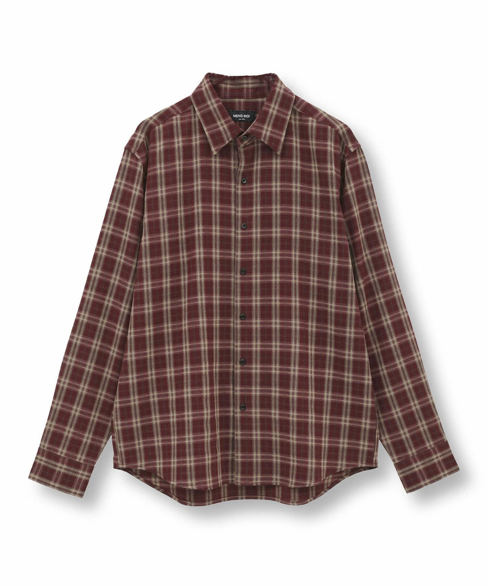 MEN'S BIGI ドビーチェックカジュアルシャツ ワイン