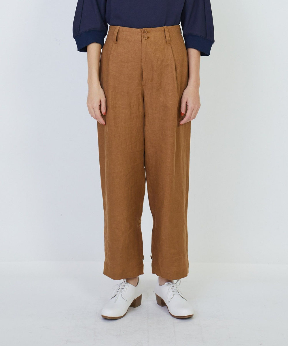 LOISIR リネンツイルアジャスター付きパンツ キャメル