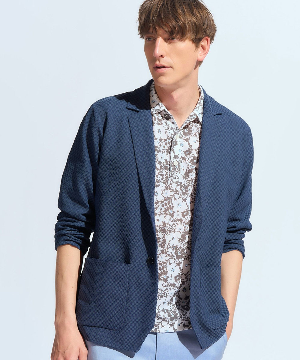 MEN'S BIGI ポリエステルエアリードッツテーラードジャケット ブルー