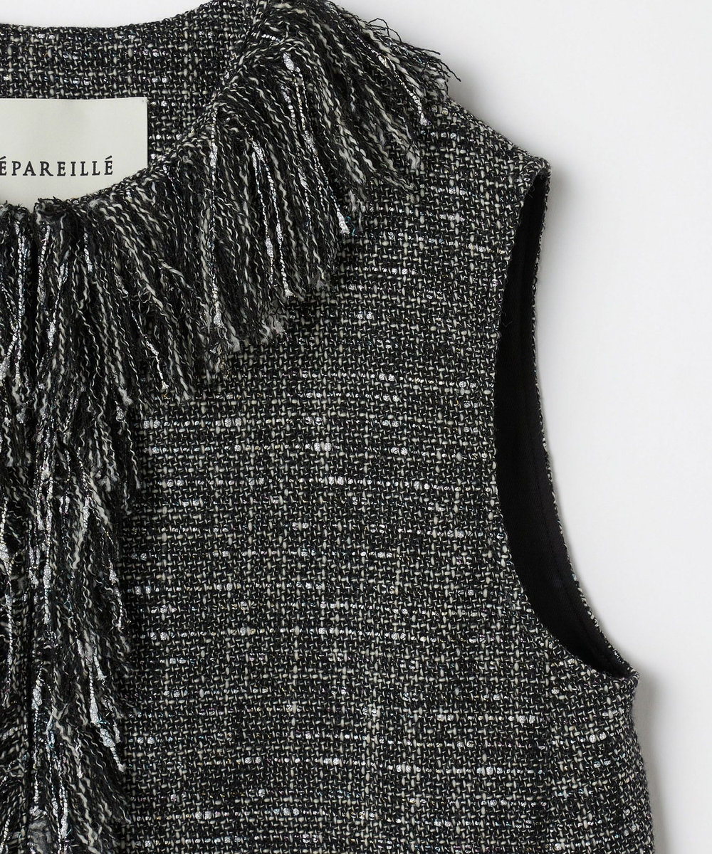 DÉPAREILLÉ LAME TWEED FRINGE GILET / ラメツィードフリンジジレ ブラック