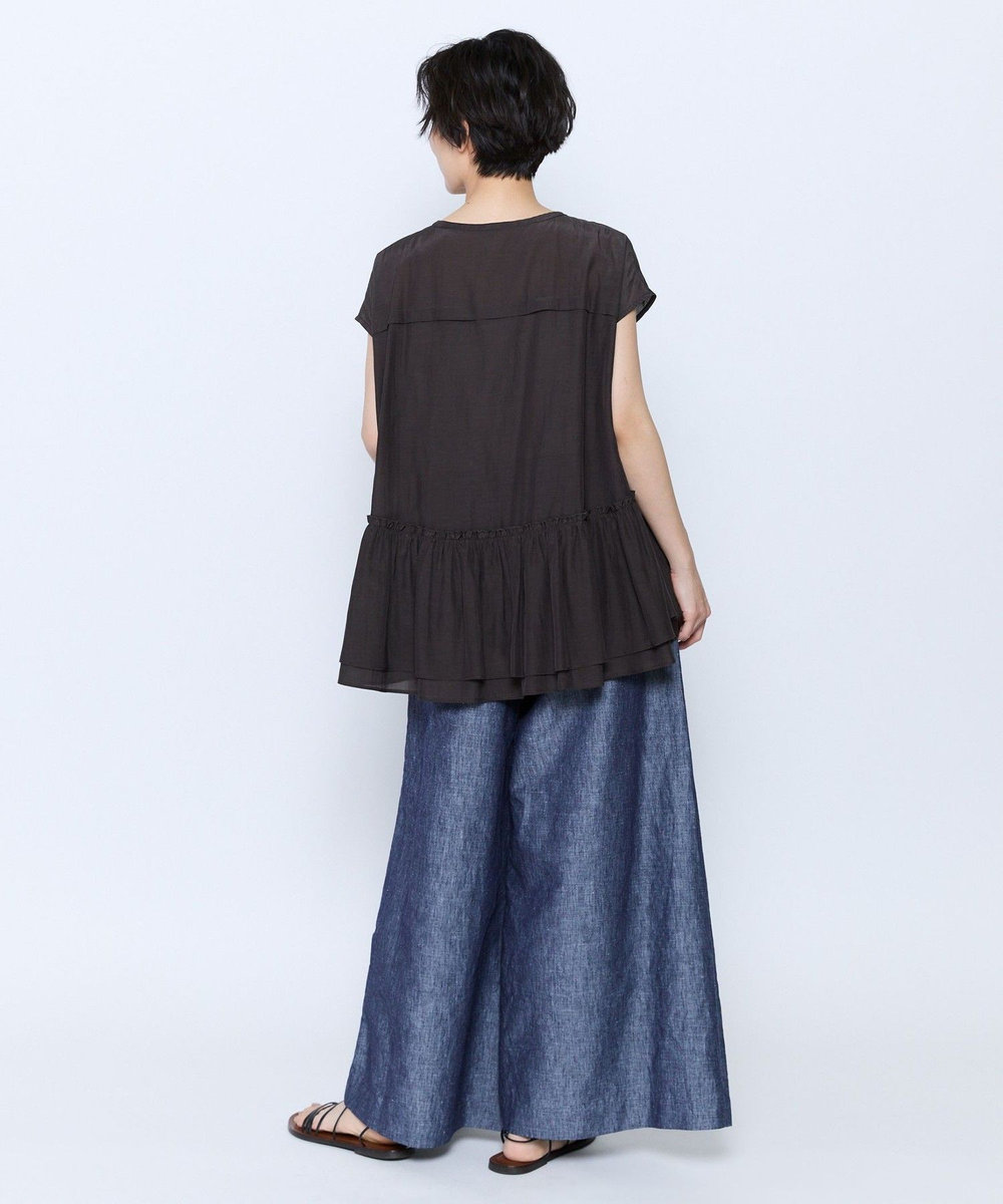 feerique feerique ヘンプコットンシャンブレーギャザーパンツ ネイビー
