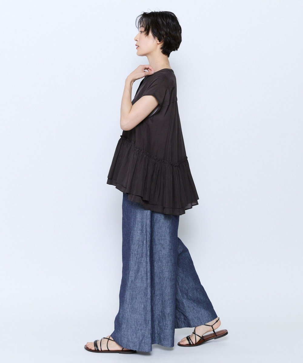 feerique feerique ヘンプコットンシャンブレーギャザーパンツ ネイビー