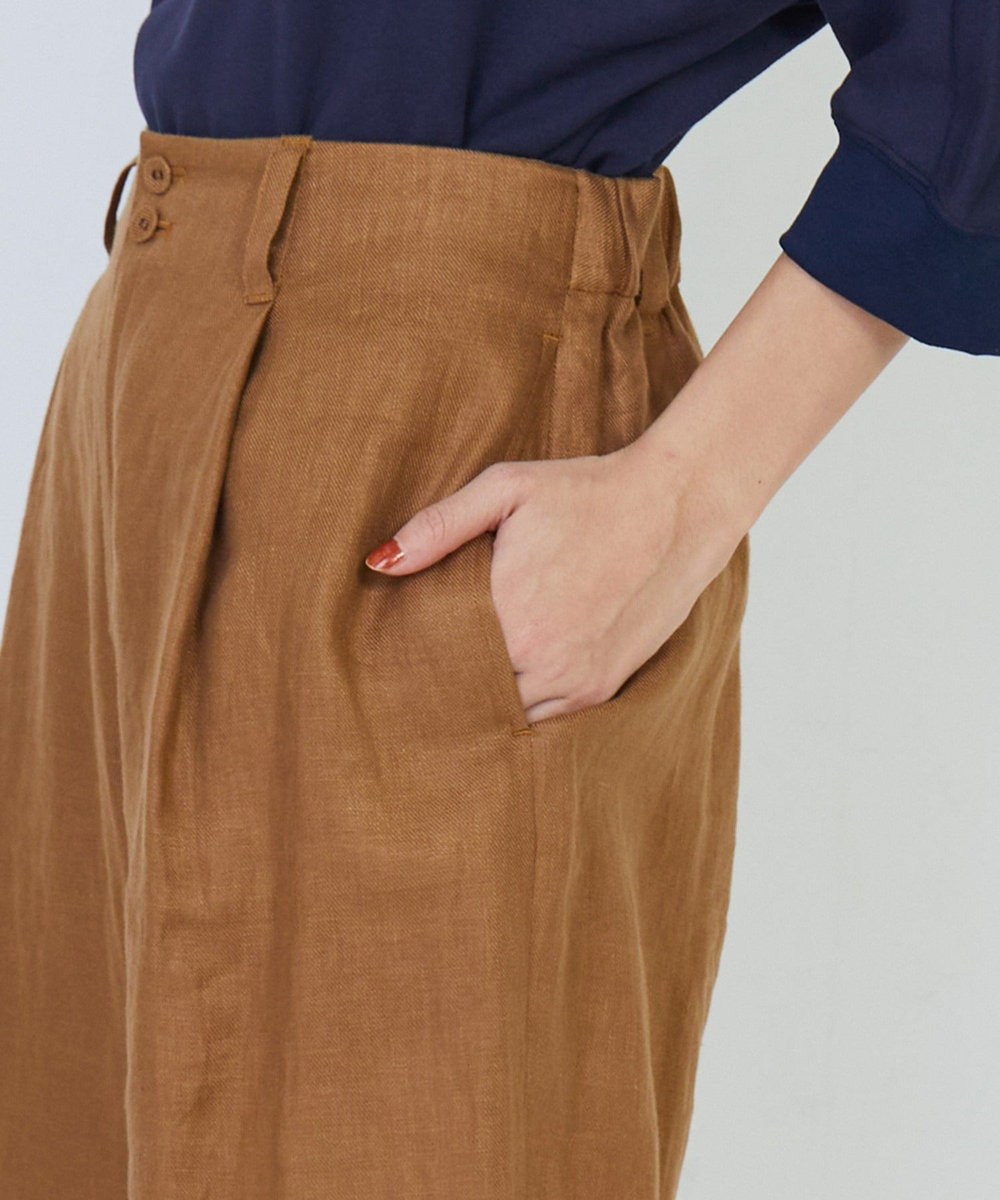 LOISIR リネンツイルアジャスター付きパンツ キャメル