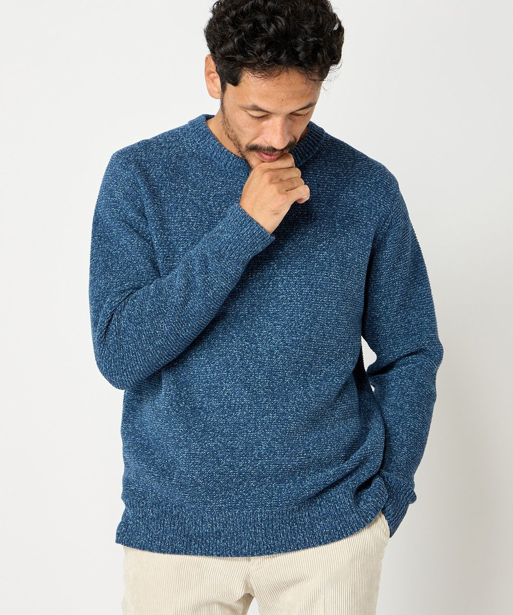 MEN'S BIGI 7G撚糸モールガーターニット ブルー