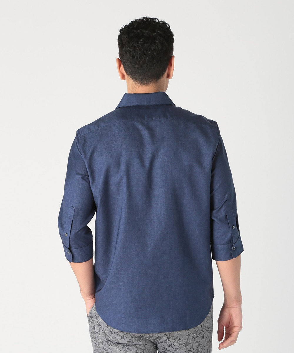 MEN'S BIGI オクシィジュエルストレッチ七分袖シャツ〈ストレッチ〉 ネイビー