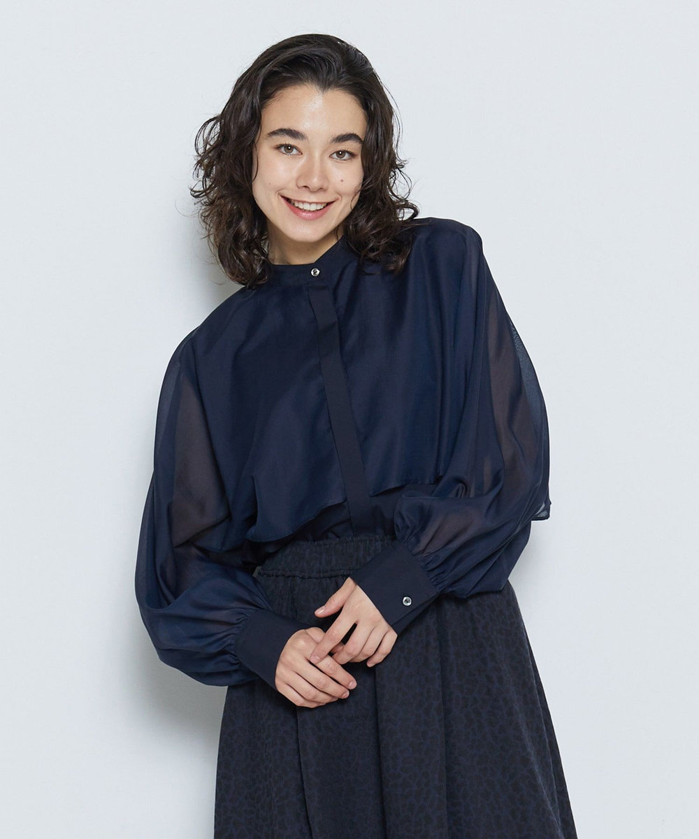 feerique シアーローンレイヤードブラウス ネイビー