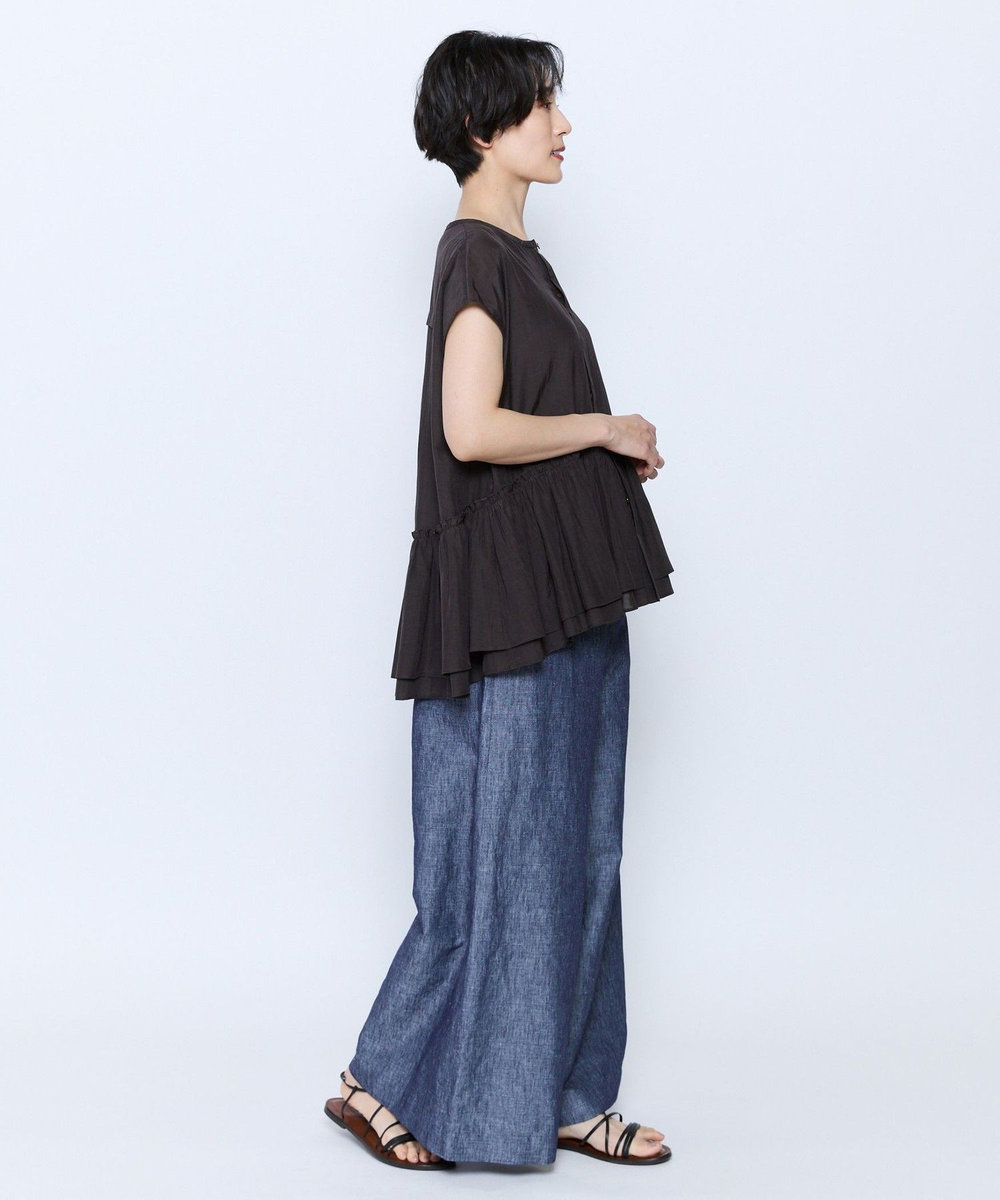 feerique feerique ヘンプコットンシャンブレーギャザーパンツ ネイビー