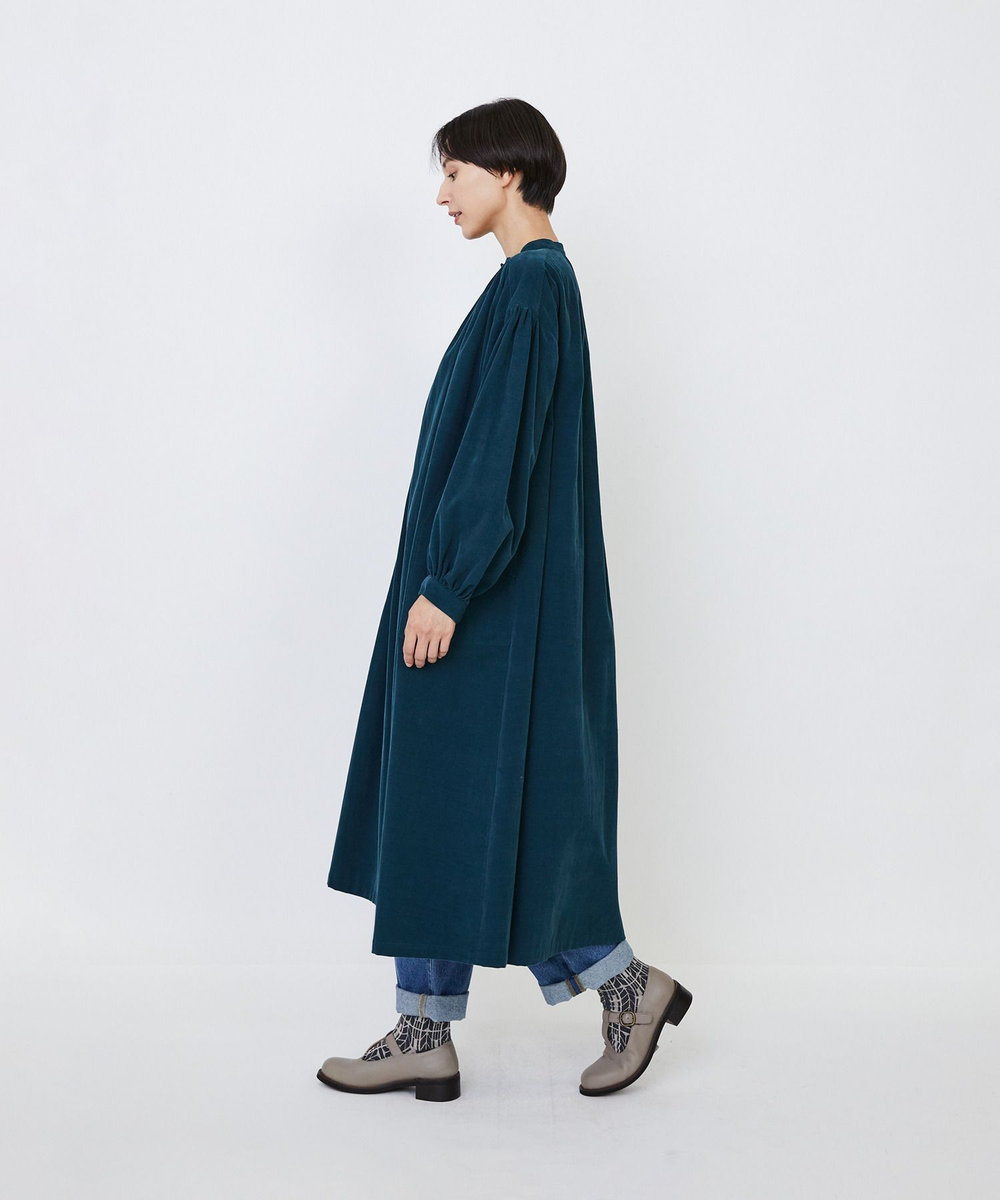 LOISIR 【MTサイズ有り】コットン細コールスモックワンピース グリーン