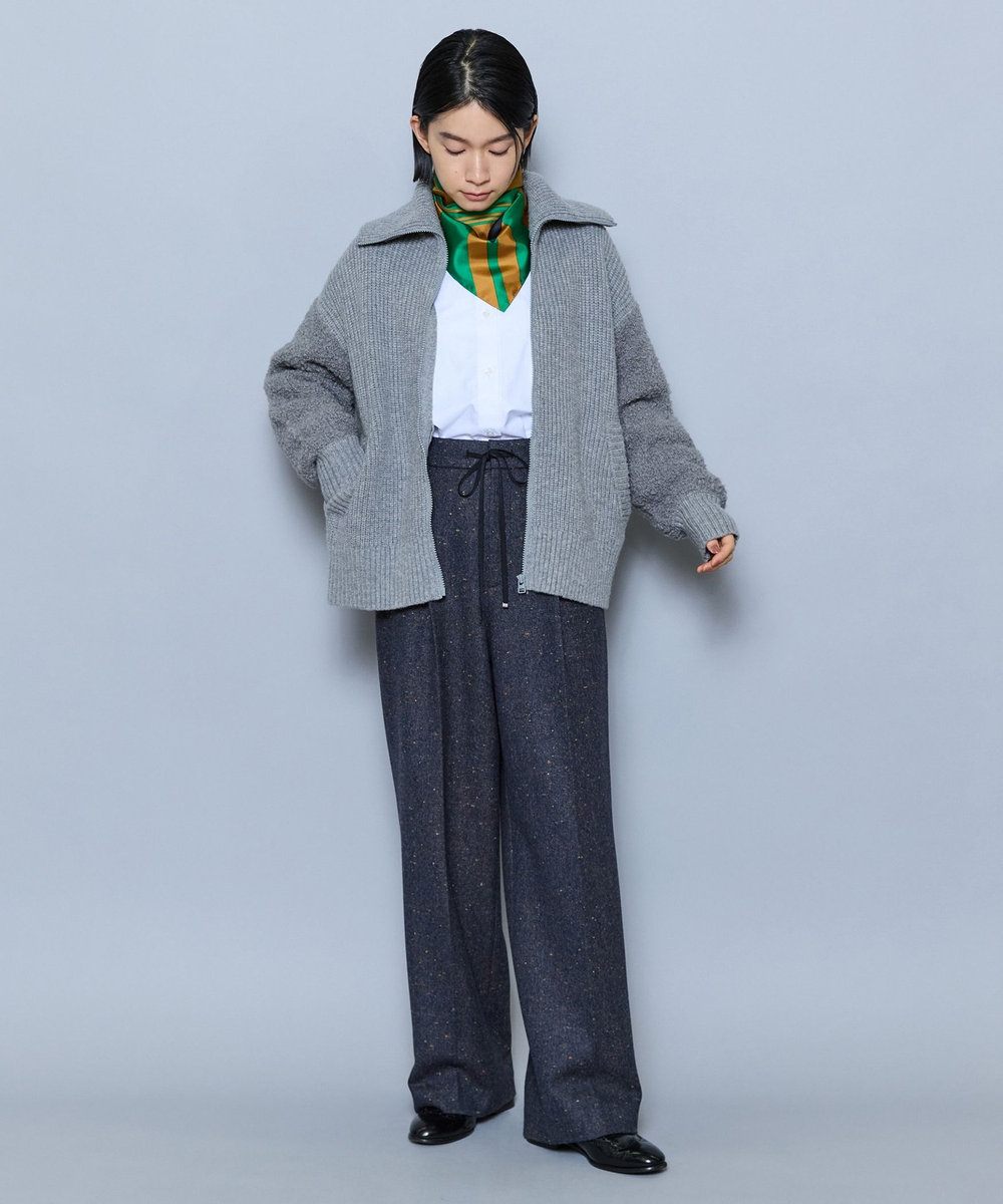 MOGA カラーネップツイードセミワイドパンツ ダークグレー