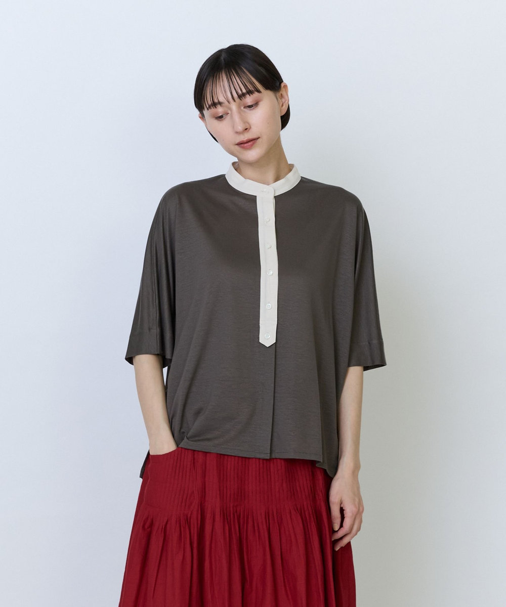 LOISIR リヨセル天竺カーディガンTシャツ カーキ