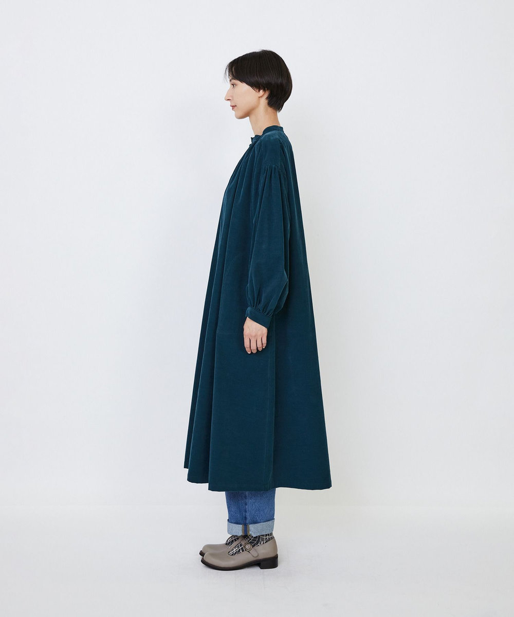 LOISIR 【MTサイズ有り】コットン細コールスモックワンピース グリーン