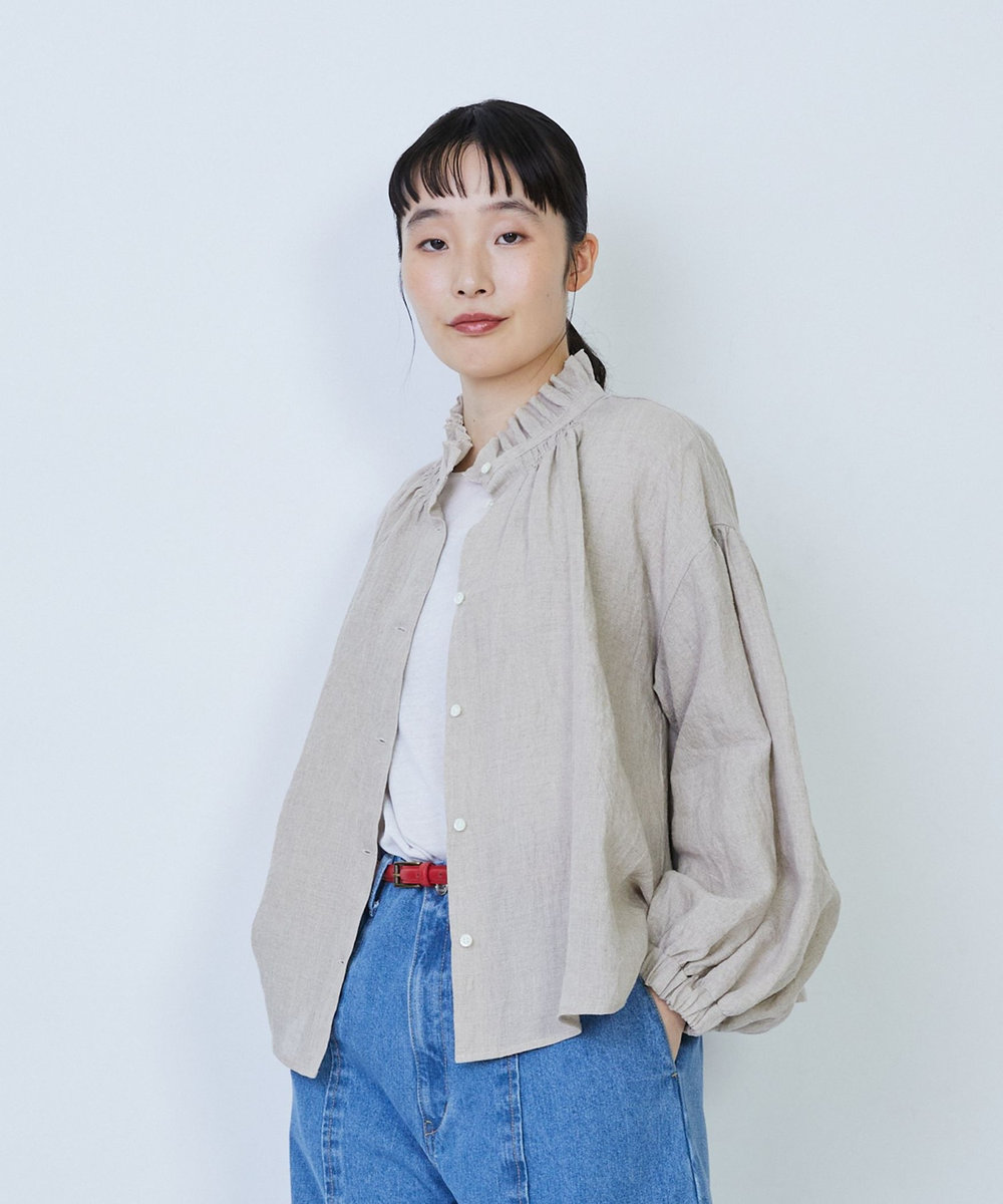 LOISIR グランジリネンフリルカラーブラウス キナリ