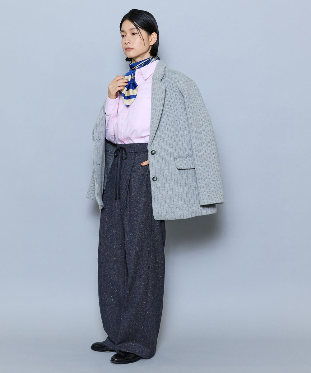 MOGA カラーネップツイードセミワイドパンツ ダークグレー