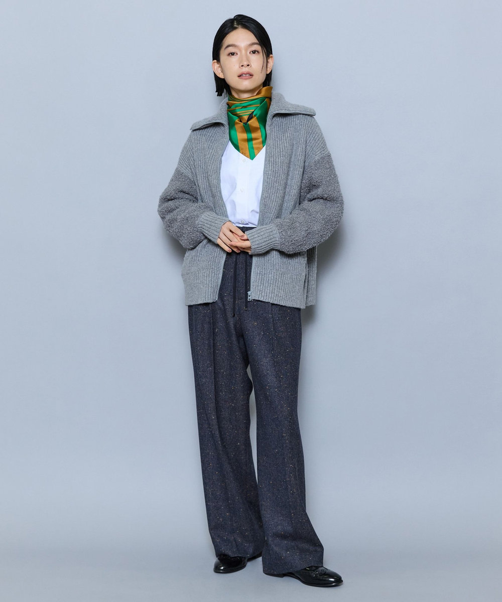 MOGA カラーネップツイードセミワイドパンツ ダークグレー