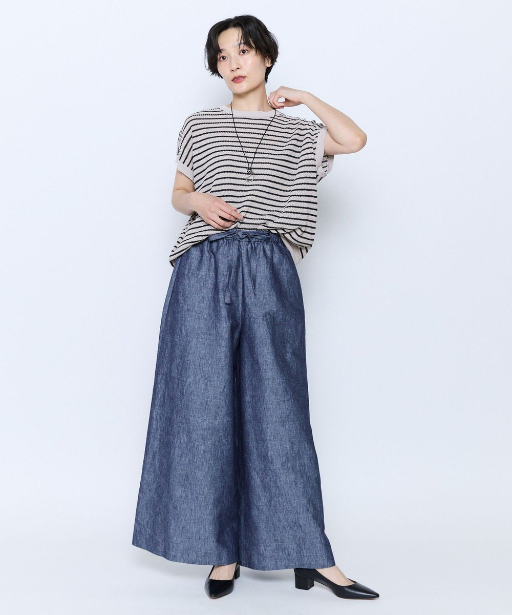 feerique feerique ヘンプコットンシャンブレーギャザーパンツ ネイビー