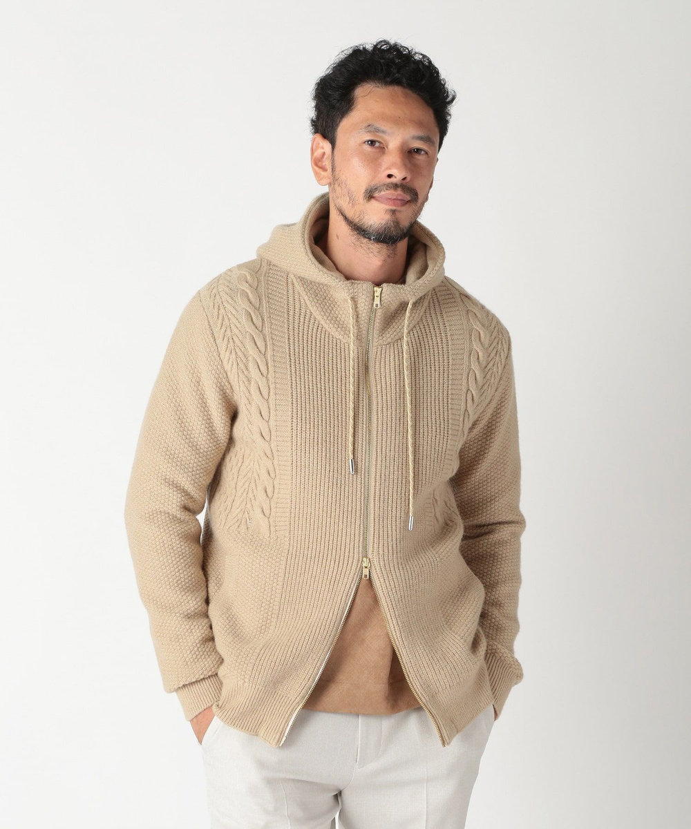 MEN'S BIGI ケーブルニットパーカー ベージュ