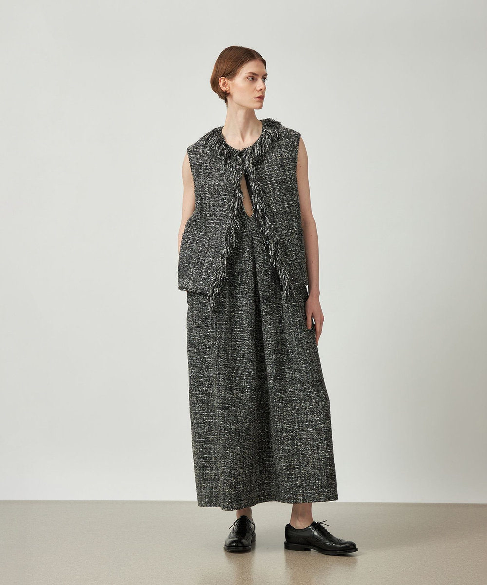 DÉPAREILLÉ LAME TWEED JUMPER SKIRT / ラメツィードジャンパースカート ブラック