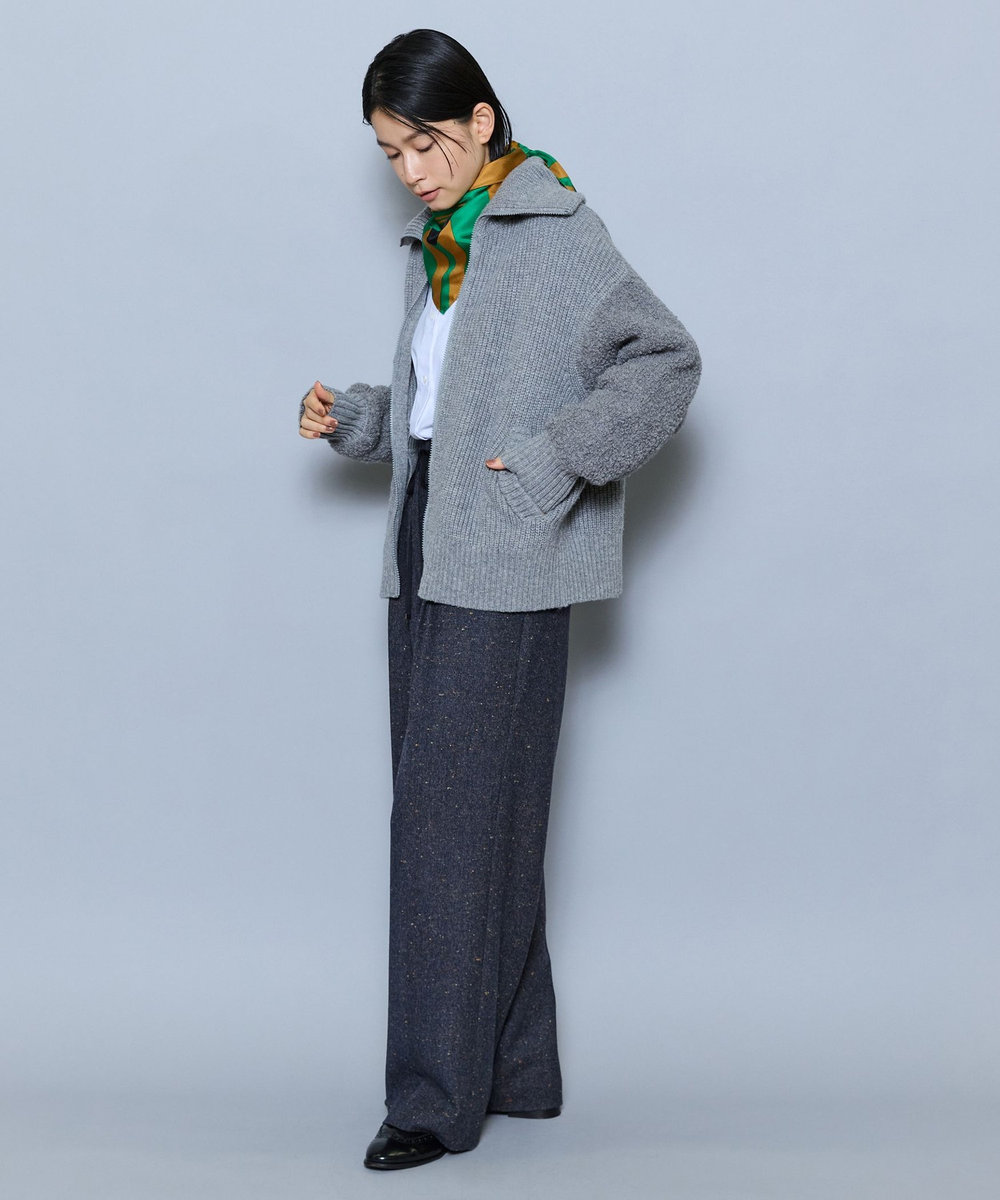 MOGA カラーネップツイードセミワイドパンツ ダークグレー