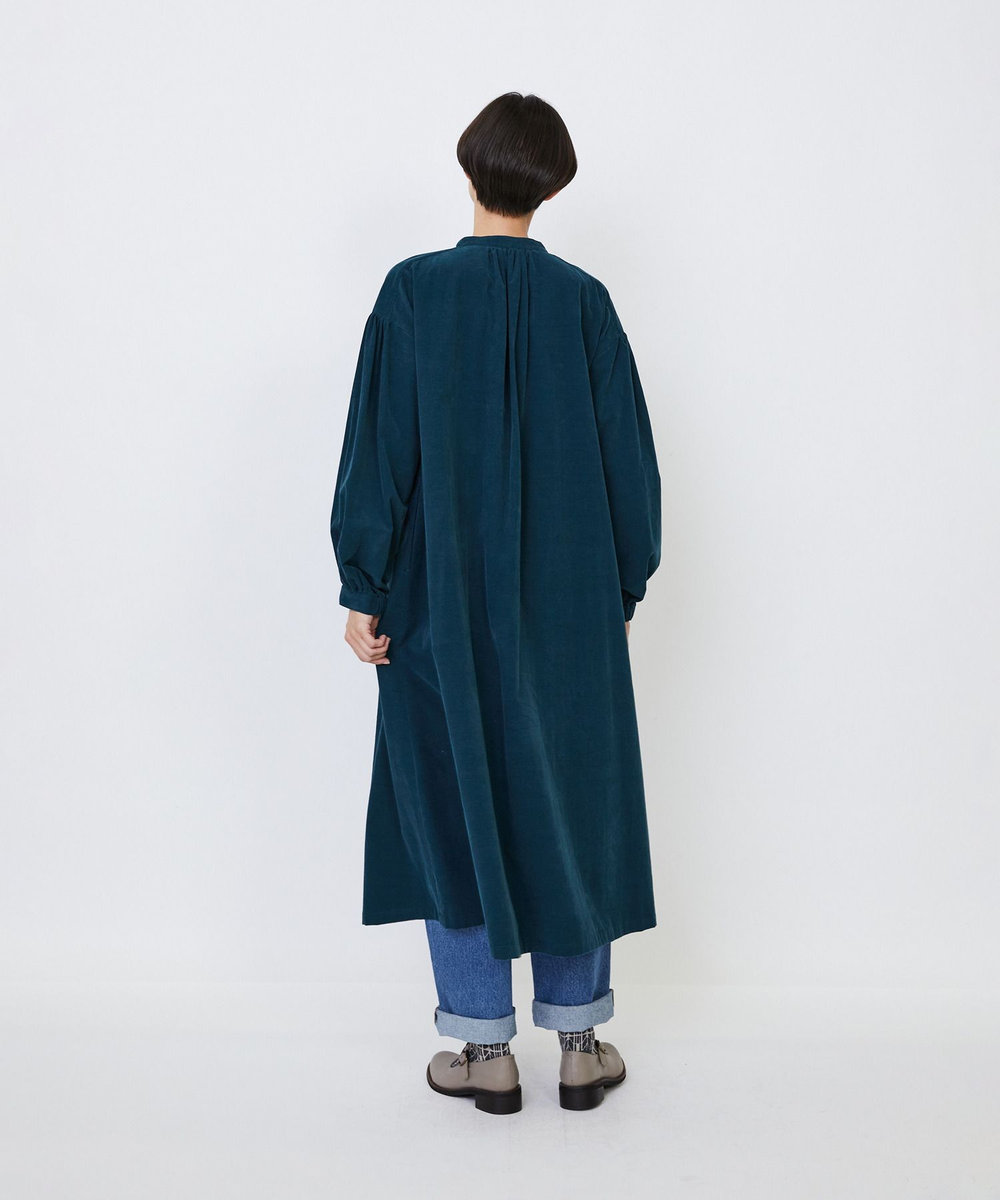 LOISIR 【MTサイズ有り】コットン細コールスモックワンピース グリーン