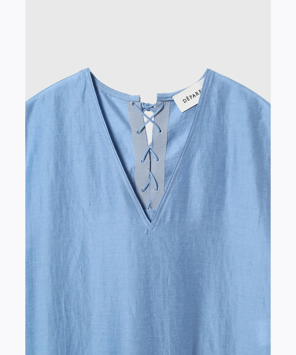 DÉPAREILLÉ WASHABLE LINEN LACE UP DRESS / ウォッシャブルリネンレースアップドレス ブルー