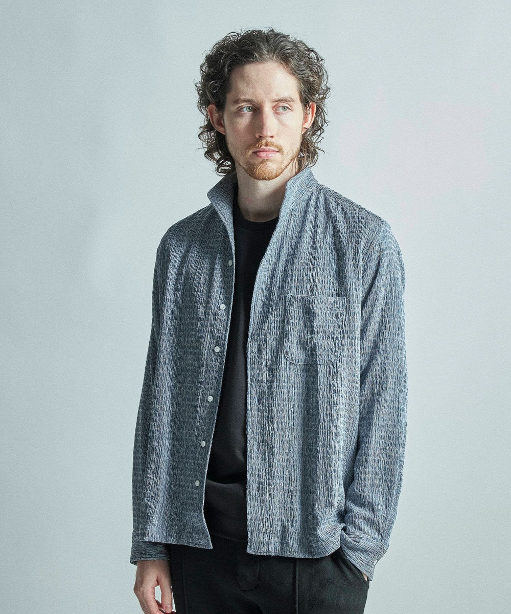 MEN'S BIGI シャーリング楊柳 シャツブルゾン＜ストレッチ＞ ネイビー
